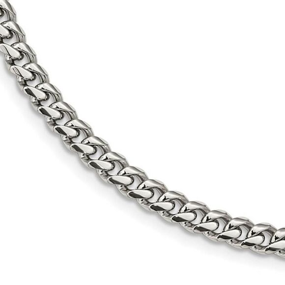 6mm Stainless Steel Polished Curb Chain Necklace, 24 Inch - Picture 1 of 5
